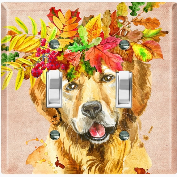 Metal Light Switch Plate Cover Cute Golden Retriever Leaf Crown DOG011