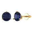 thumbnail image 2 of 4 Ct Round Cut Studs Blue Sapphire 18K Yellow Solid Solid Gold Everyday Dainty Earrings Screw Back, 2 of 7