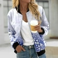thumbnail image 2 of Women's Bomber Jacket Causal Floral Zip Up Long Sleeve Coat with Pockets 2025 Lightweight Loose Fall Fashion Outerwear Cardigan, 2 of 5