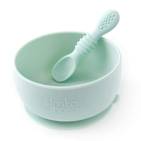 Simka Rose Silicone Baby Bowl with Spoon Set for Baby and Toddler - Baby Led Weaning Supplies - BPA Free - Microwave Dishwasher and Freezer Safe (Sage)