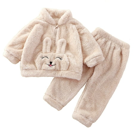 

Elainilye Fashion Kids Pajamas Set Fall Winter Flannel Loungewear PJ Set Zipper Fleece 2 Piece Set Warm Pajamas Sleepwear Beige