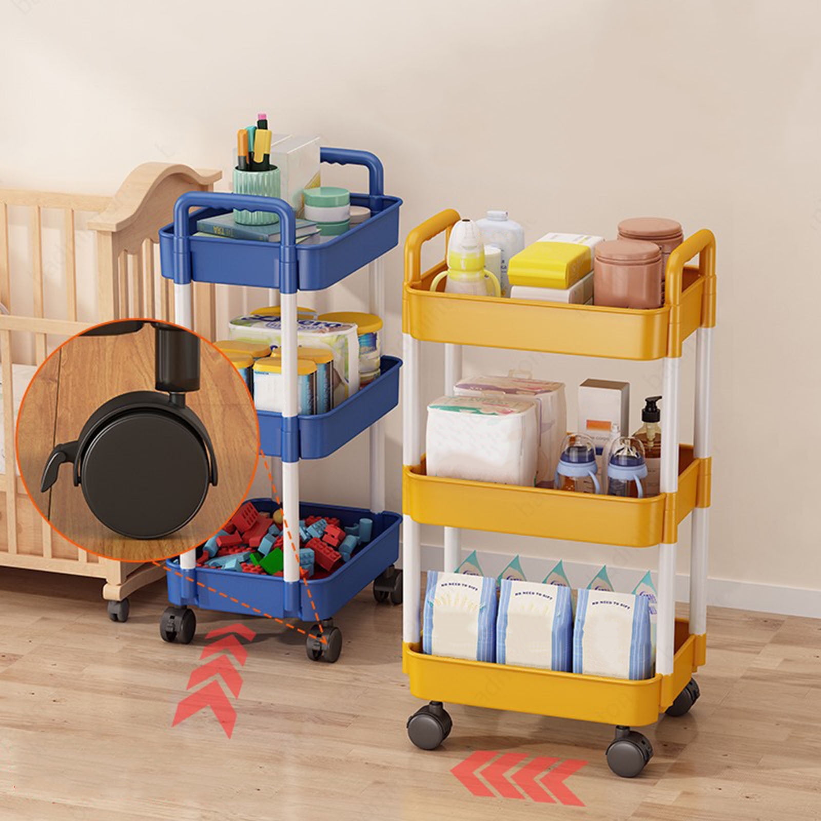 CVLNCYCLING Shower Caddy Shower Organizer Bathroom Shower Shelves,Corner Shower Caddy,3-Tier Rolling Storage Cart with Wheels for Bathroom,Kitchen,Countertop
