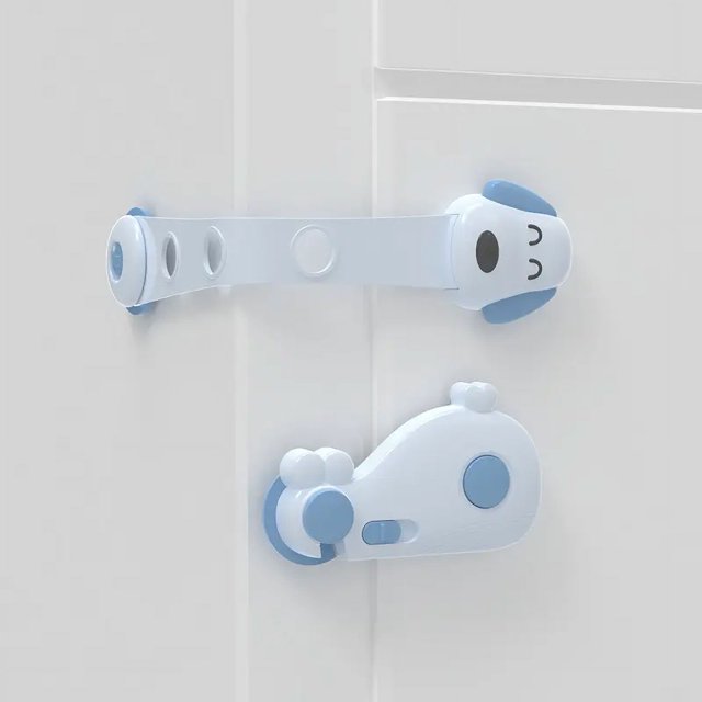 Cerradura de puerta corredera para seguridad infantil, paquete de 3 cerraduras de ventana a prueba de niños, barra de seguridad para patio,Azul