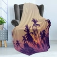 thumbnail image 4 of Sunset Soft Flannel Fleece Throw Blanket, Vintage Filtered Sunset Tropical Palm Tree Silhouettes, Cozy Plush for Indoor and Outdoor Use, 50" x 70", Peach Dark Purple, by Ambesonne, 4 of 5