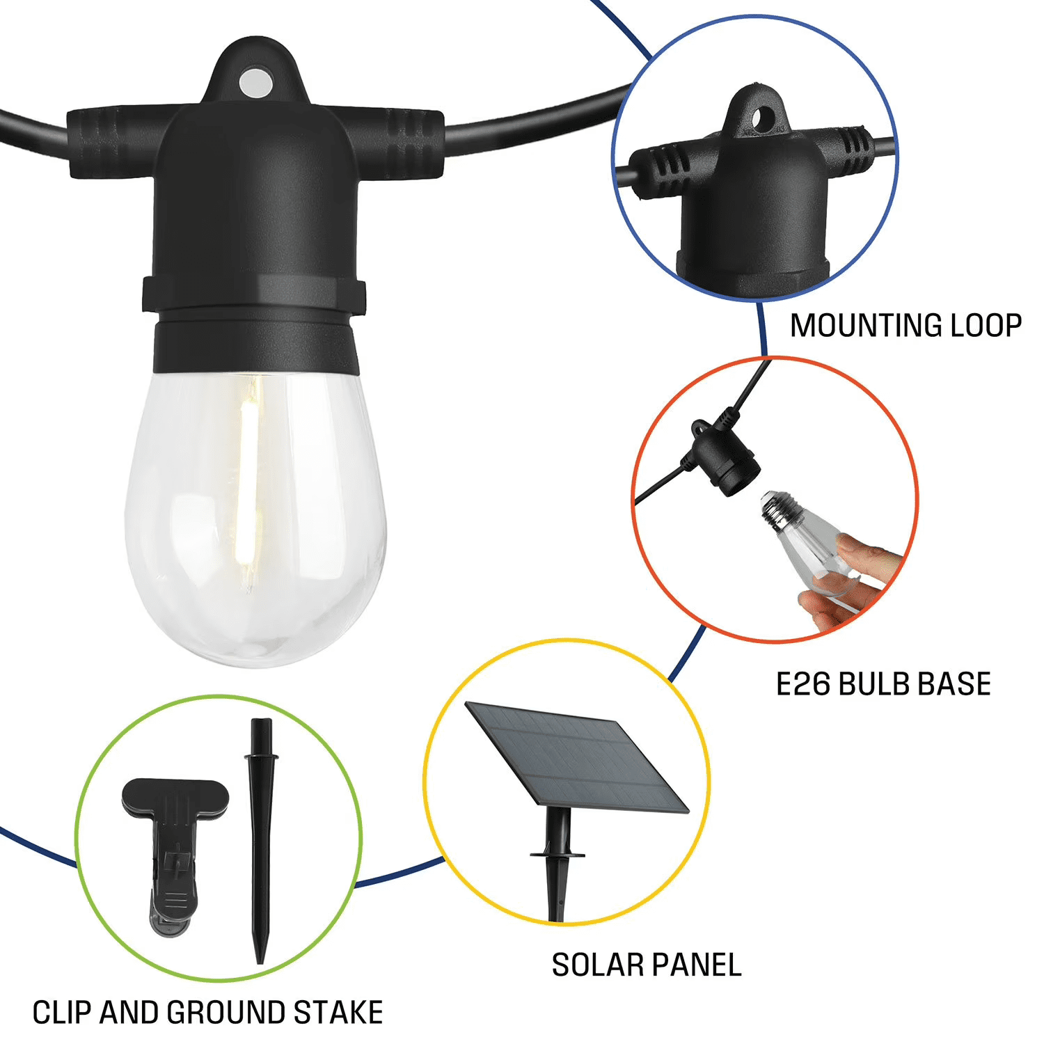 Westinghouse 36' Solar Outdoor String Lights, Waterproof Patio Lights,15 Bulbs with Remote Control for Patio Yard Garden Decor