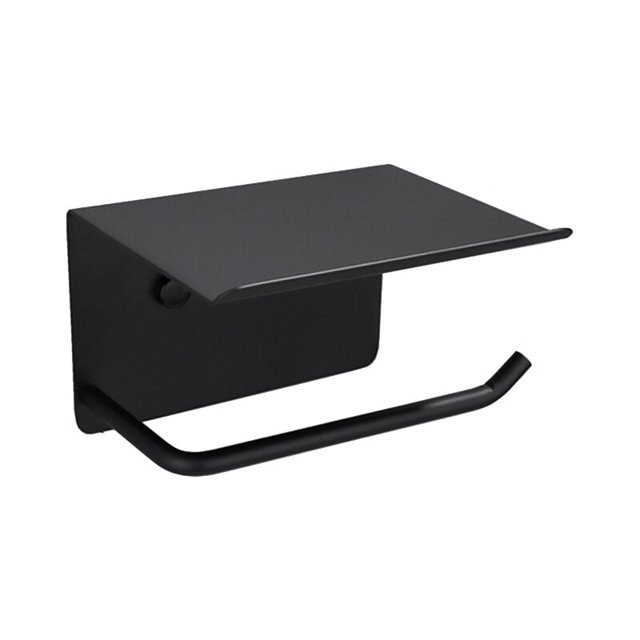 Portarrollos de papel higiénico con estante Portarrollos de papel de acero inoxidable para baño y cocina (negro)