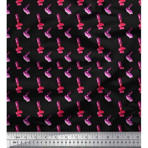 Soimoi Black Cotton Voile Fabric Lipstick & Nailpaint Fashion Print Fabric by Yard 42 Inch Wide