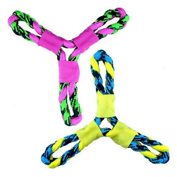 Paracord Rope Dog Toys Twisted Tri Flyer Tough Durable Fetch Toss Tug 10 1/4" (2 Toys - Both Colors)