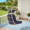 thumbnail image 2 of Hanging Swing Egg Chair Indoor Outdoor, Foldable Wicker Rattan Patio Hammock Basket Chair with Steel Frame & Waterproof Cushions, 360lbs Capaticy for Bedroom Patio Porch, Dark Blue(Without Stand), 2 of 8
