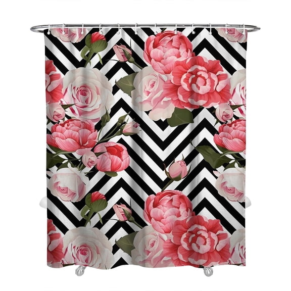 72" x 84" Aesthetic Bloom Shower Curtain Watercolor Flower Print Waterproof Quick-Dry Machine Washable Drape