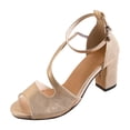 thumbnail image 6 of Rokment High Heels Dressy Sandals for Women Ladies 2026 Metallic Elegant Delicate Suede Leather Peep Toe Chunky Block Heels Ankle Strap Dress Summer Shoes Brial Wedding Banquet Gold Size 9, 6 of 7
