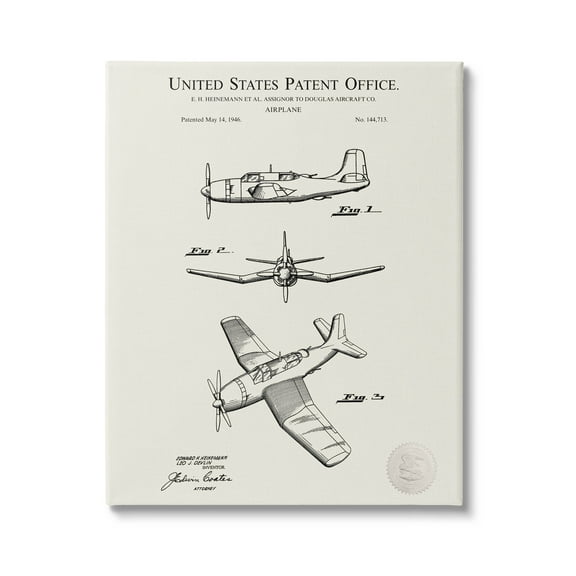 Stupell Industries Detailed Plane Aircraft Chart Graphic Art Gallery Wrapped Canvas Print Wall Art, Design by Karl Hronek