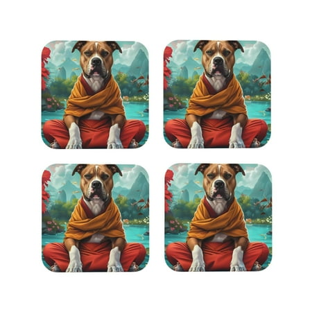 

Fuzoiu Meditating French Bulldog Print Leather Coasters Set Drink Coasters Set of 4 for Tabletop Protection Durable PVC Coasters Home Décor and Housewarming Gift-Square