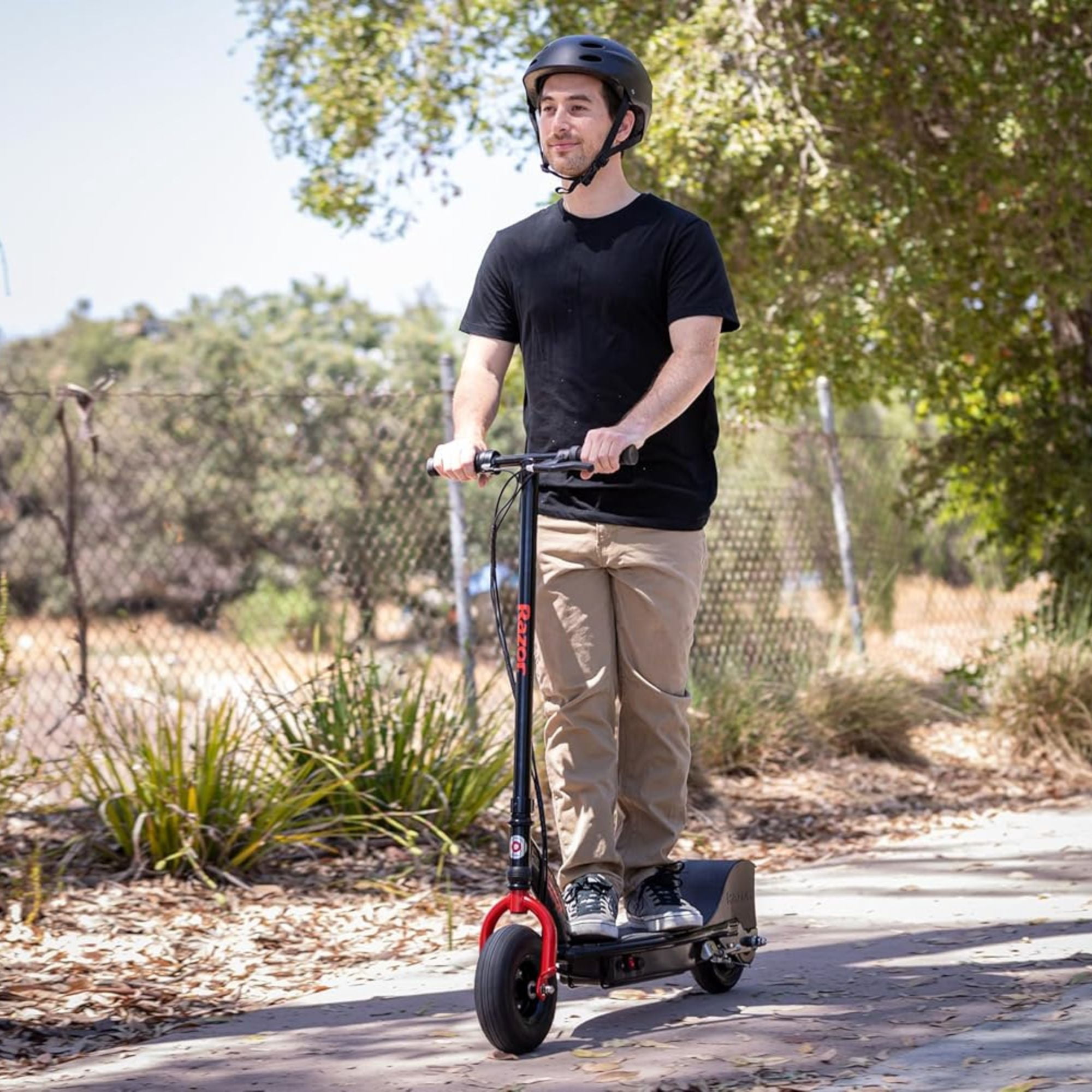 Razor E300 HD Electric Scooter for Teens & Adults with 9” Pneumatic Tires, Black/Red