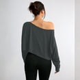 thumbnail image 4 of Womens Off Shoulder Long Sleeve Crop Tops Sexy Boat Neck Loose Casual T Shirt Dark Gray S, 4 of 5