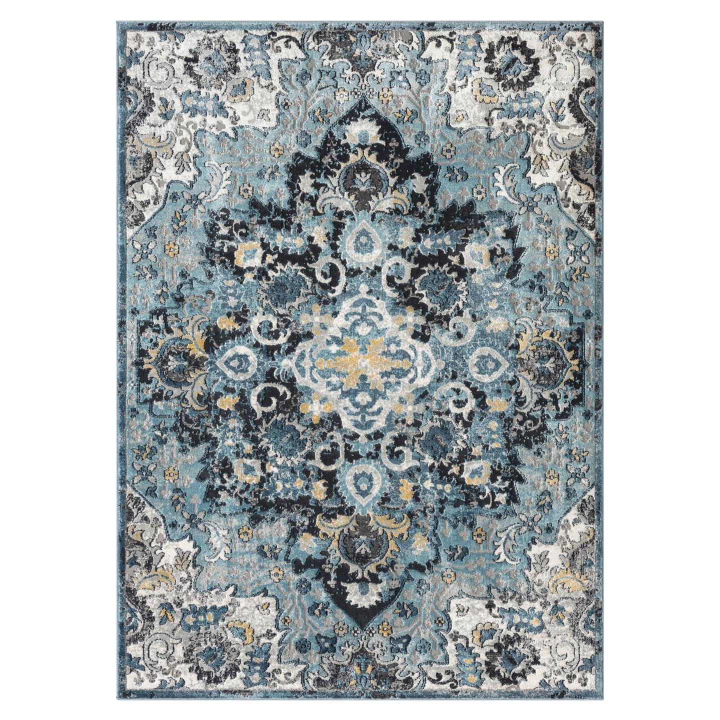 Luxe Weavers Moroccan Blue 8x10 Medallion Area Rug, Floral Living Room Carpet
