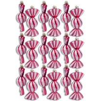 18 Pack of Red and White Candy Ornaments with Glitter Enhancements