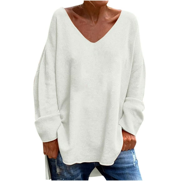 TACILIP Women Fall Clothes Long Sleeve Shirts for Women V Neck Womens Tops Loose Fall Fashion Casual Spring Fall Outfits, Gifts for Women