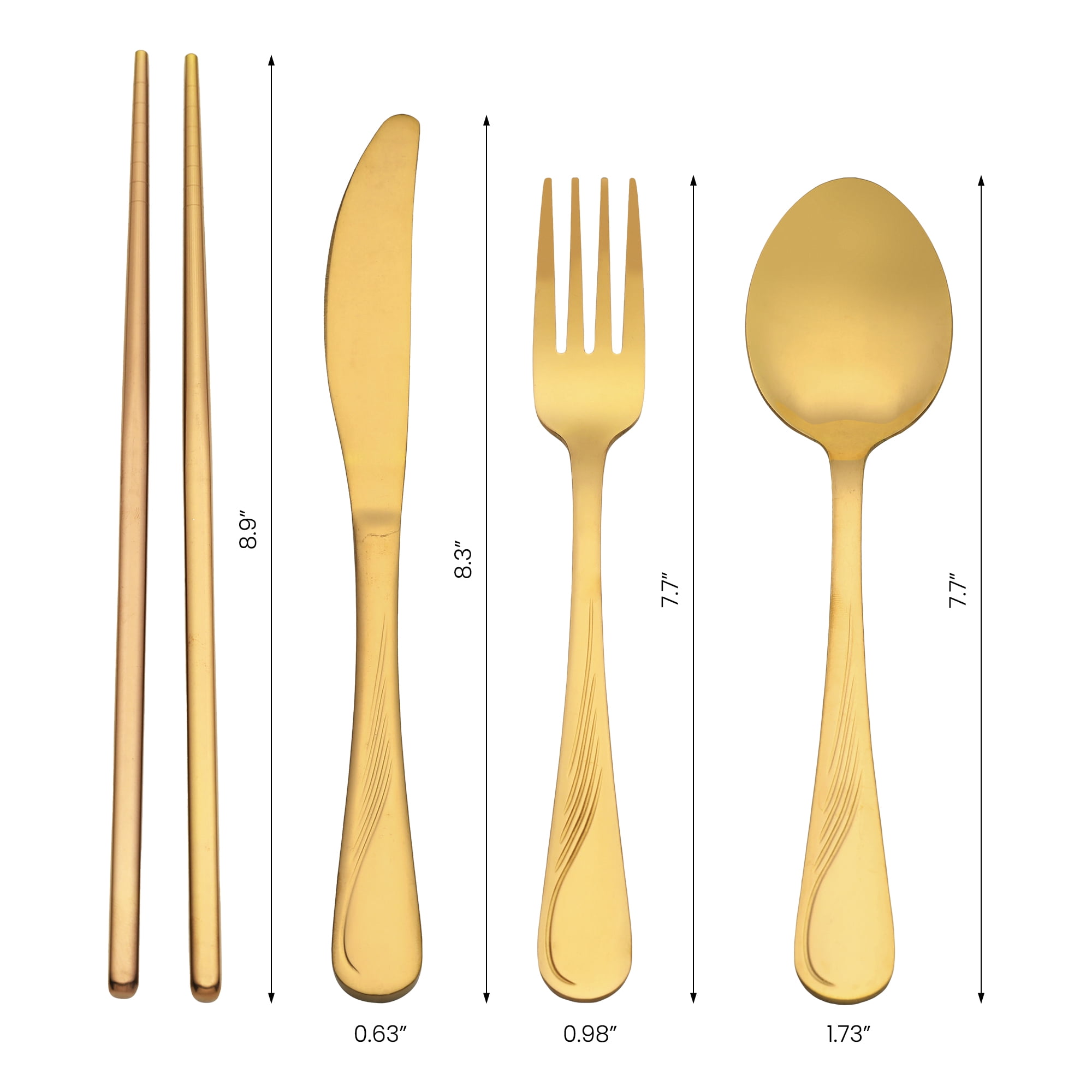 Unique Bargains Sleek and Stylish Durable Stainless Steel Flatware Set Gold 4pcs