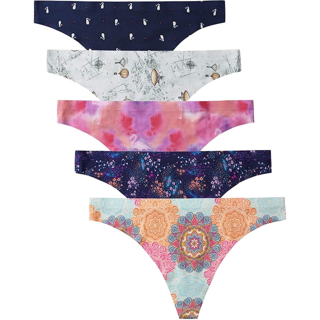 voenxe Tangas de ropa interior sin costuras para mujer, tanga para mujer, sin línea, transpirables, cómodas bragas para mujer, paquete de 5