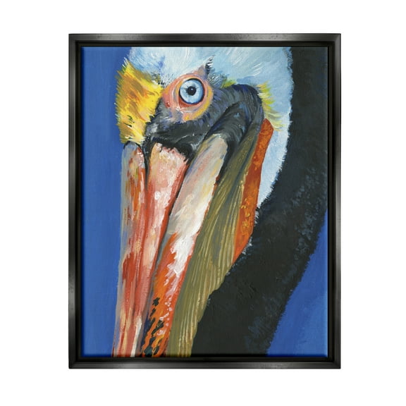 Stupell Industries Bold Blue Pelican Portrait Coastal Painting Black Floater Framed Art Print Wall Art