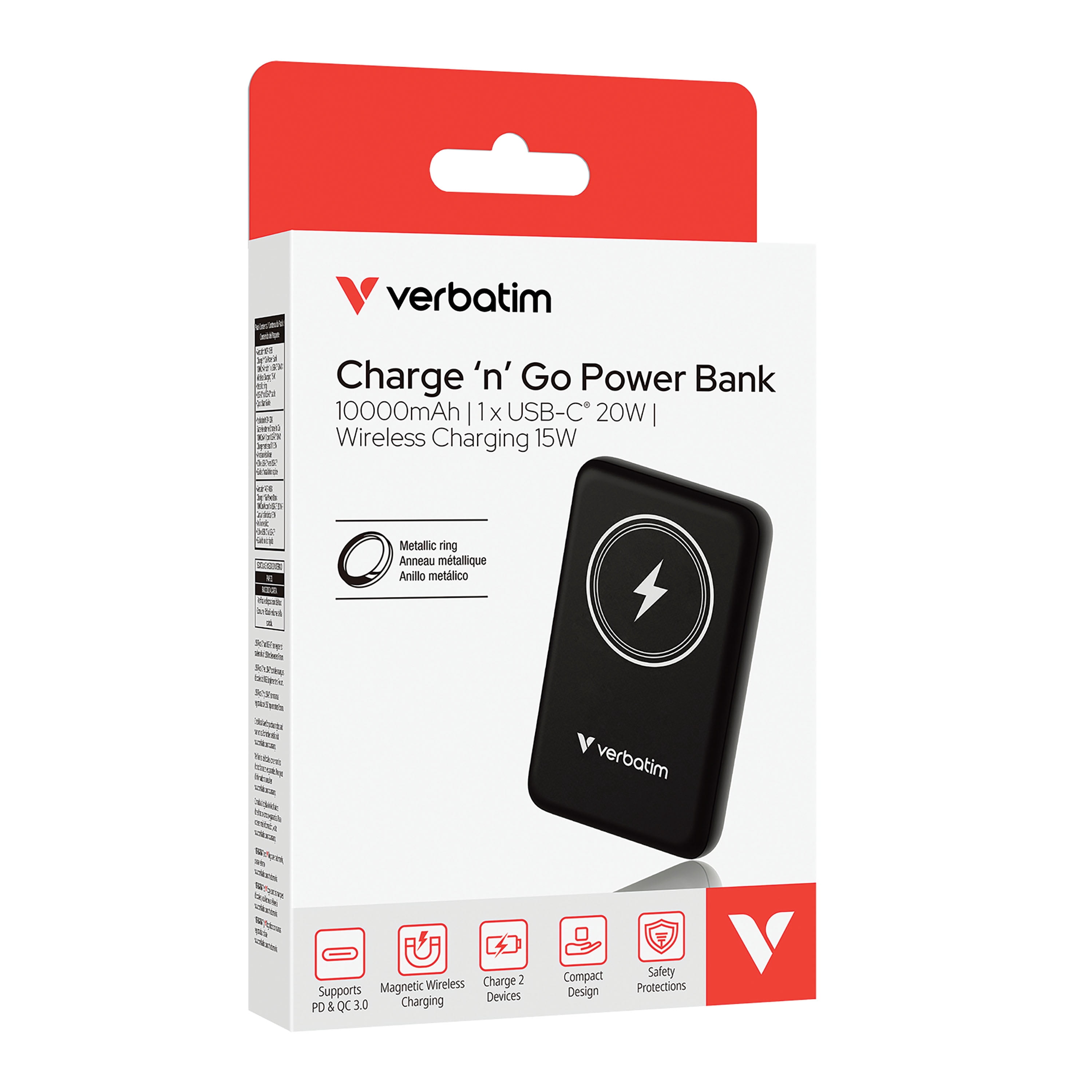 Verbatim Charge 'n' Go Magnetic Wireless Power Bank 10000 mAh - Black