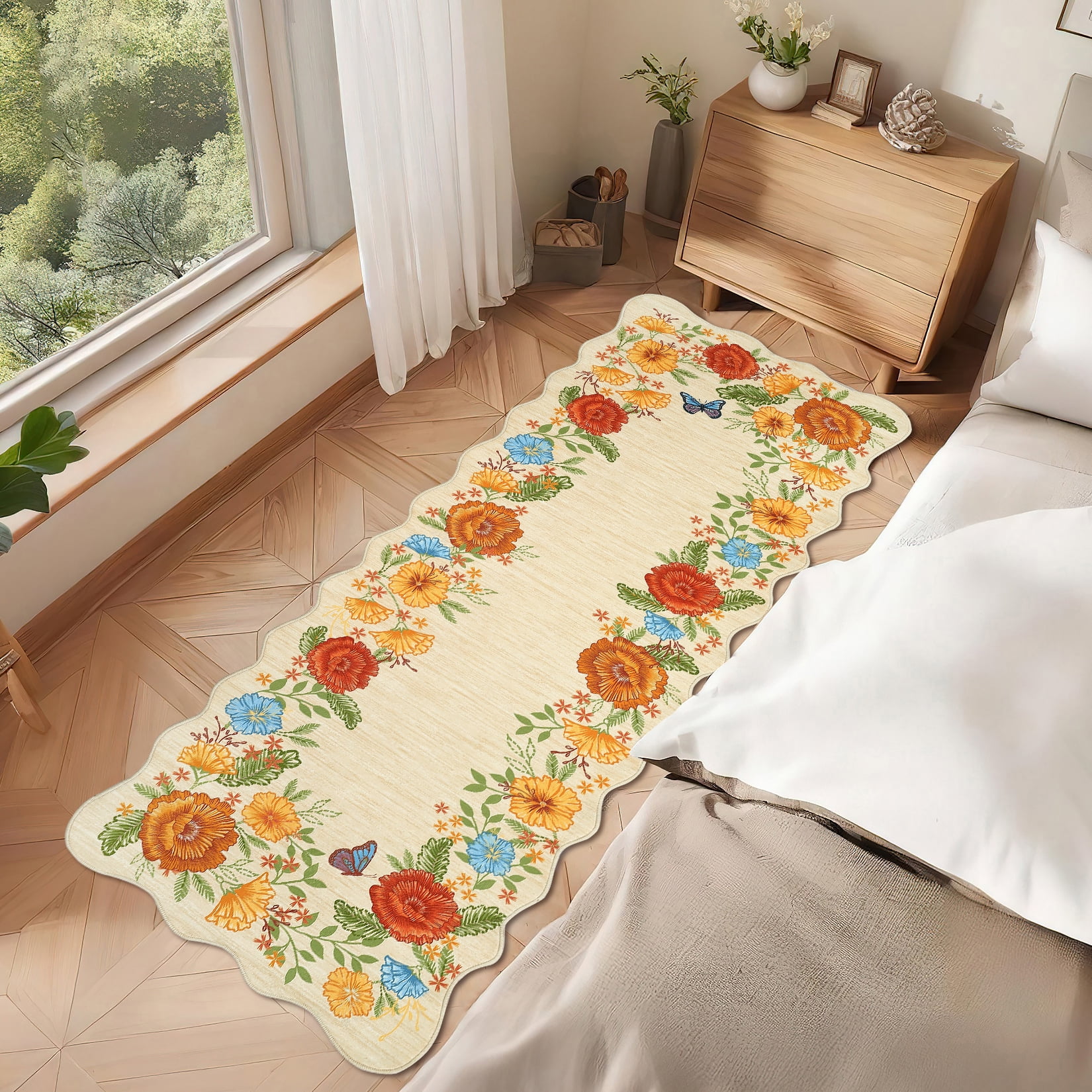 Garvee 2'x6' Area Rugs Washable Foldable Print Runner Rug, Non-Slip Low Pile Rug Distressed Indoor Floral Rugs for Hallway, Laundry Room Rug, Farmhouse Kitchen Mat, Yellow