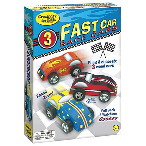 Creativity for Kids Fast Car Race Cars Craft Kit - Peindre et Décorer 3 Voitures en Bois