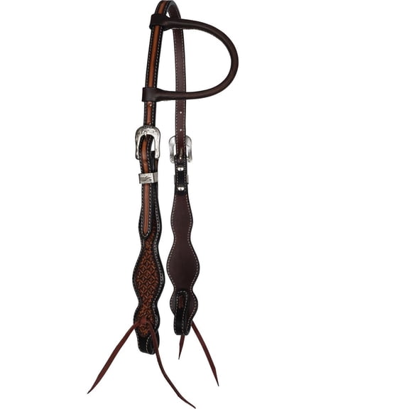 Schneiders Double S One Ear Snowflake Tooled Horses Headstall |Dark Oil/Chestnut