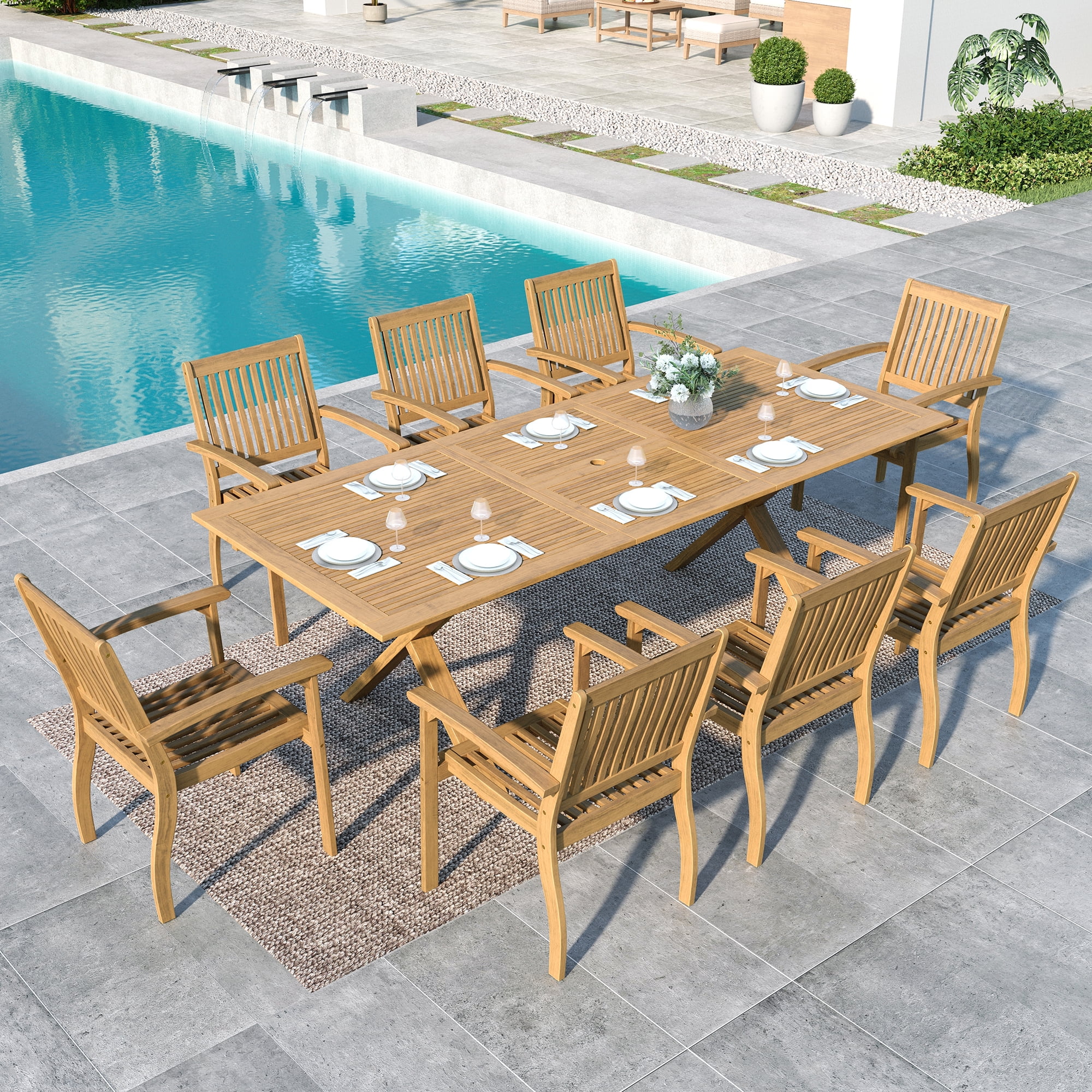 Summit Living Acacia Wood Expandable Outdoor Dining Table