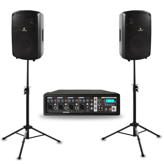 AOTO MX10 Portable PA System with 10-Inch Passive Speakers and Powered Mixer, Bluetooth, 6-Channel Mixer for Karaoke, Parties, Small Events