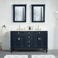 thumbnail image 3 of ANGELES HOME 60" Bathroom Vanity with Double Sinks, Solid Wood Bathroom Makeup Cabinet W/ 4 Doors and 4 Drawers, Bathroom Vanity Storage Organizer with Carrara White Quartz Countertop, Navy Blue, 3 of 9