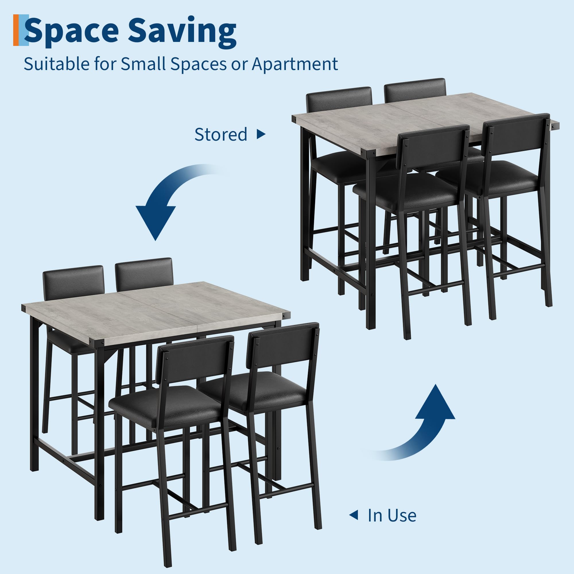 Yeshouse Dining Table Set for 4, Footrest, Corner Protector & Upholstered Stools