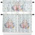 thumbnail image 2 of Easter Kitchen Curtain Valance Set of 3,Colorful Eggs Rod Pocket Valances for Windows,Rabbit Tail Light Filtering Tier Curtains,Blue White Plaid Privacy Window Treatment for Bedroom Living Room, 2 of 6