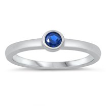 CHOOSE YOUR COLOR Blue Simulated Sapphire Circle Promise Ring .925 Sterling Silver Band CZ Female Size 4