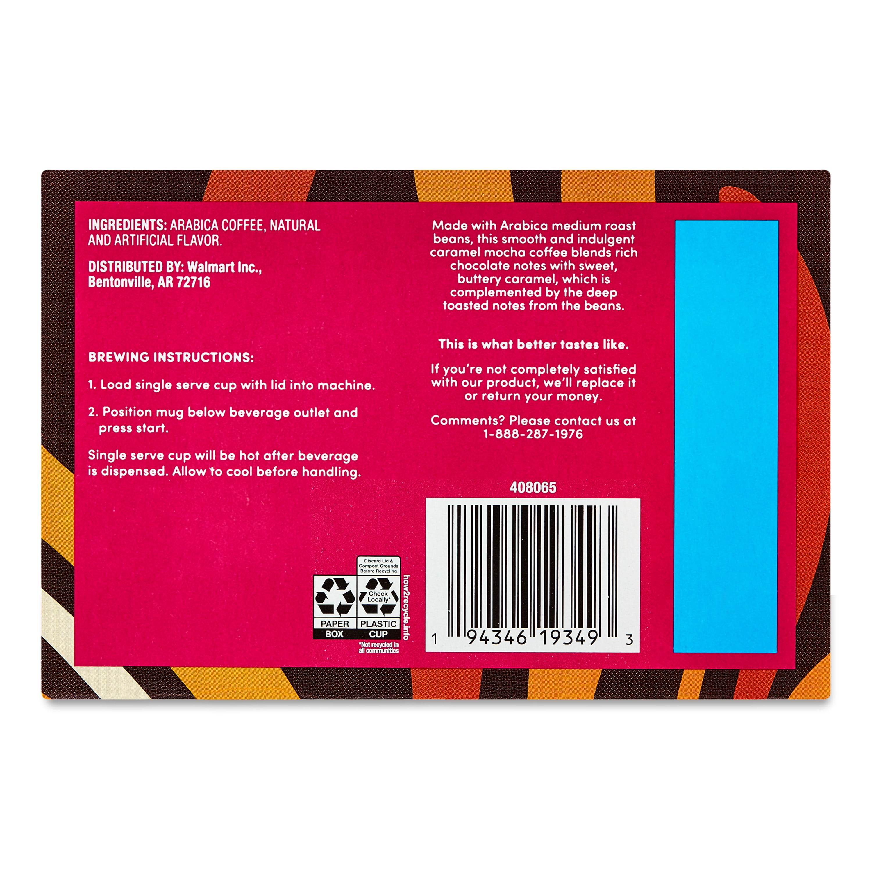 (3 pack) bettergoods Caramel Mocha Flavored Coffee, Medium Roast, Single Serve Cups, 0.42 oz, 12 Count