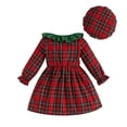 thumbnail image 5 of JAJAHO Toddler Baby Girls Christmas Dress Peter Pan Collar Plaid Bow Midi Dresses With Hat 2 Piece Set 9M-5Y, 5 of 8