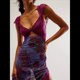thumbnail image 4 of Vestidos Largos de Verano Y2K con Encaje, Retazos, , Estampado Floral, Escote Corazón, Espalda Descubierta y Abertura para Mujer Púrpura S, 4 of 7