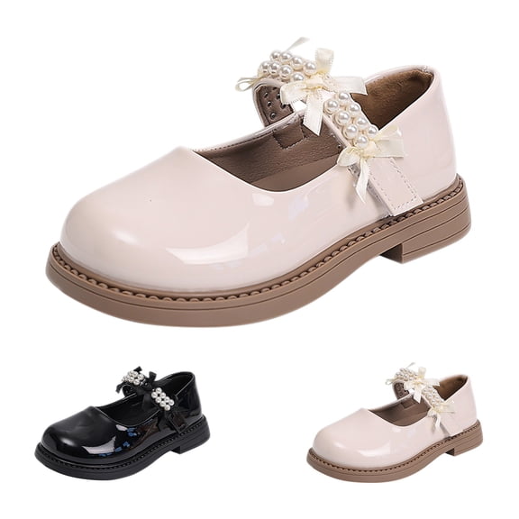 RotHome Girls Mary Jane Dress Shoes Pearl Strap Ballet Flats Toddler Flower Girl Wedding Party Pumps Comfortable Non-Slip Soft Sole Satin Bow