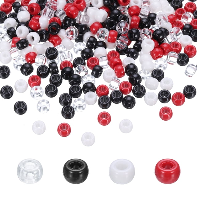 REGALWOVEN 1000Pcs Cuentas de Pony Acrílicas a Granel Bead de Plástico Barril Rojo Blanco Negro Claro para Collar Llave