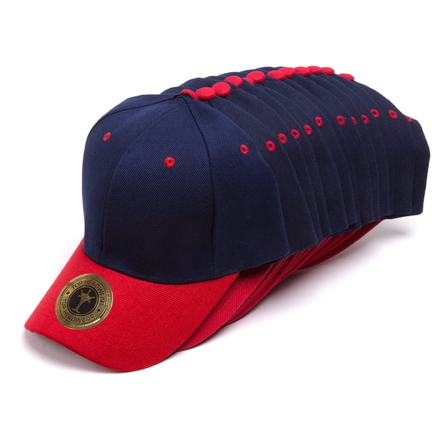 Top Headwear 12-Pack Adjustable Baseball Hat - Navy/Red