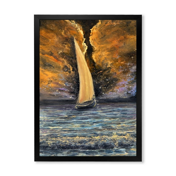Designart 'Sailship On The Ocean At Morning' Nautical & Coastal Framed Art Print