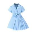 thumbnail image 2 of Chiffon Dresses for Girls with Belt Size 3-9 Toddlers Kids Short Puffed Sleeve Button Collared Solid Color A-Line Pleated Suit Dress, 2 of 8