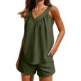 thumbnail image 6 of Women's 2 Piece Outfits Sleeveless V Neck Ruffle Sets Summer Contrast Top Matching Shorts, 6 of 6