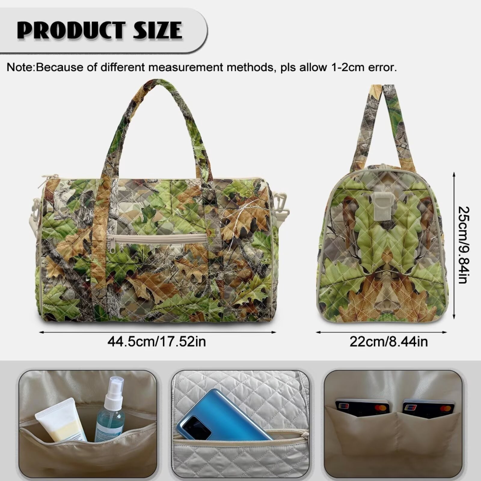 Pzuqiu Camo Hunting Large Quilted Weekender Bag for Women Lightweight Puffer Duffle Carry-On Tote with Adjustable Strap for Travel, Gym, Overnight Trips Portable Travel Bags