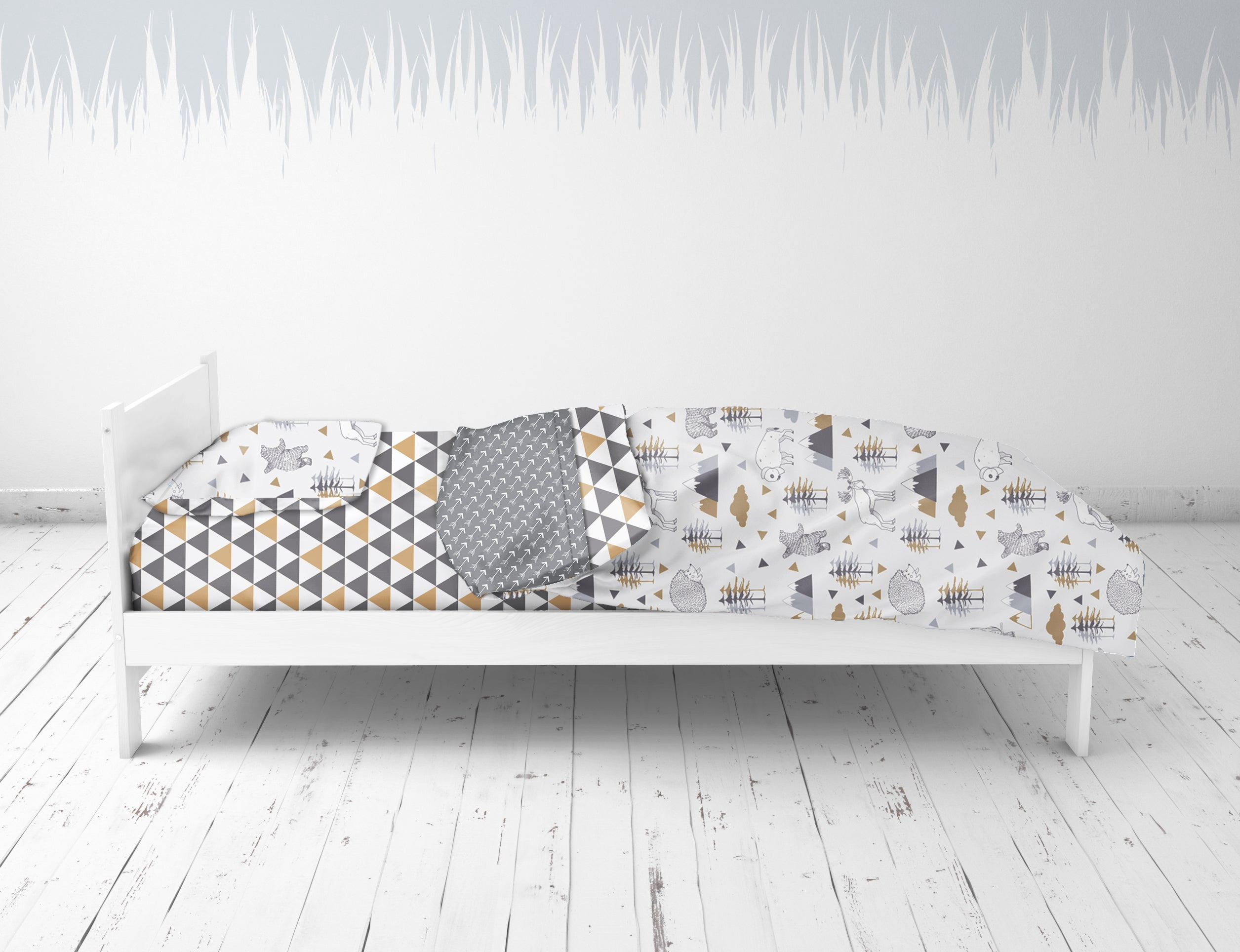 Bacati - Toddler Bedding/Sheet Set 100% Cotton Percale, Woodlands Beige/Grey