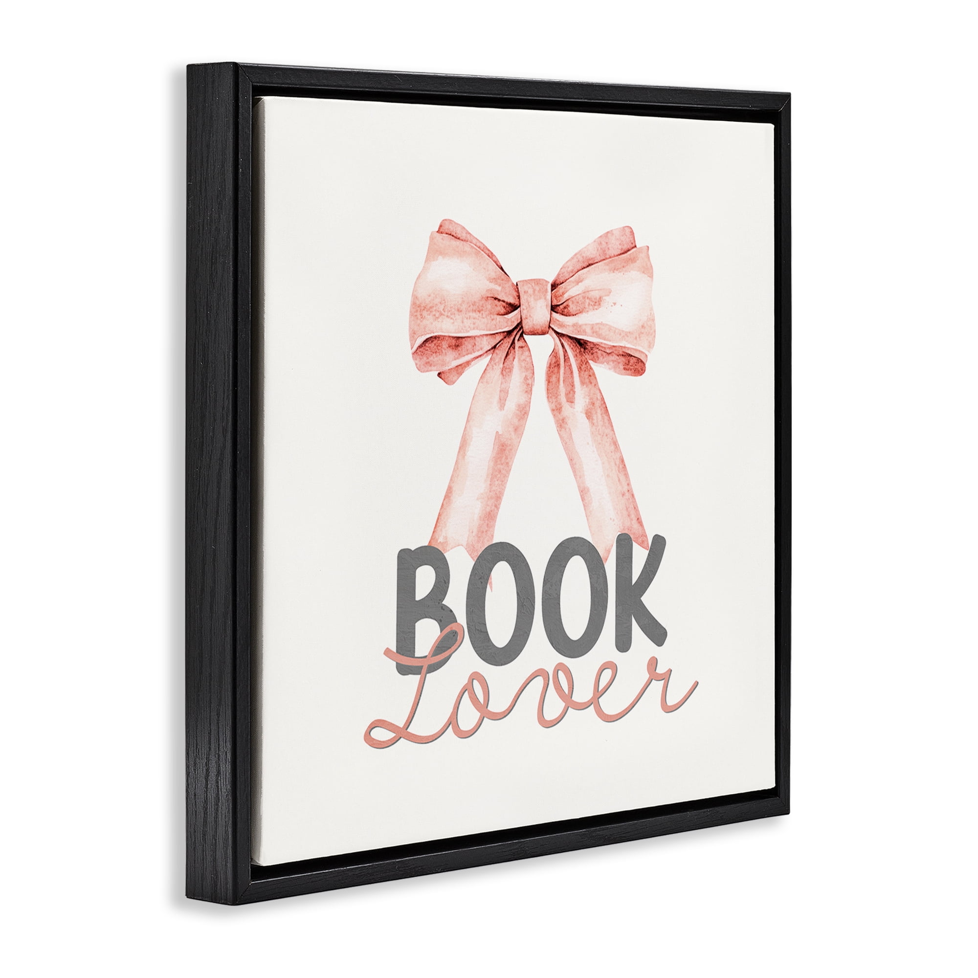 Stupell Industries Book Lover Pink Bow Black Framed Floater Canvas Wall Art, design by Kim Allen