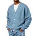 thumbnail image 5 of LODIENY Men Waffle V Neck Button Down Baggy Cardigan Long Sleeve Open Front Lightweight Casual Simple Knit Cardigans Sky Blue S, 5 of 6