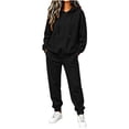 thumbnail image 1 of Hzzrkos Women Casual Loose Solid Color Hooded Long Sleeve Drawstring Kangaroo Pocket Sweatshirt Jogger Pants Tracksuit Lounge Set Two Piece Outfit Black, 1 of 6