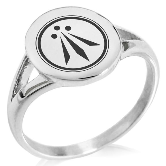 Tioneer Stainless Steel Celtic Awen Arwen Three Rays Minimalist Oval Top Polished Statement Signet Ring